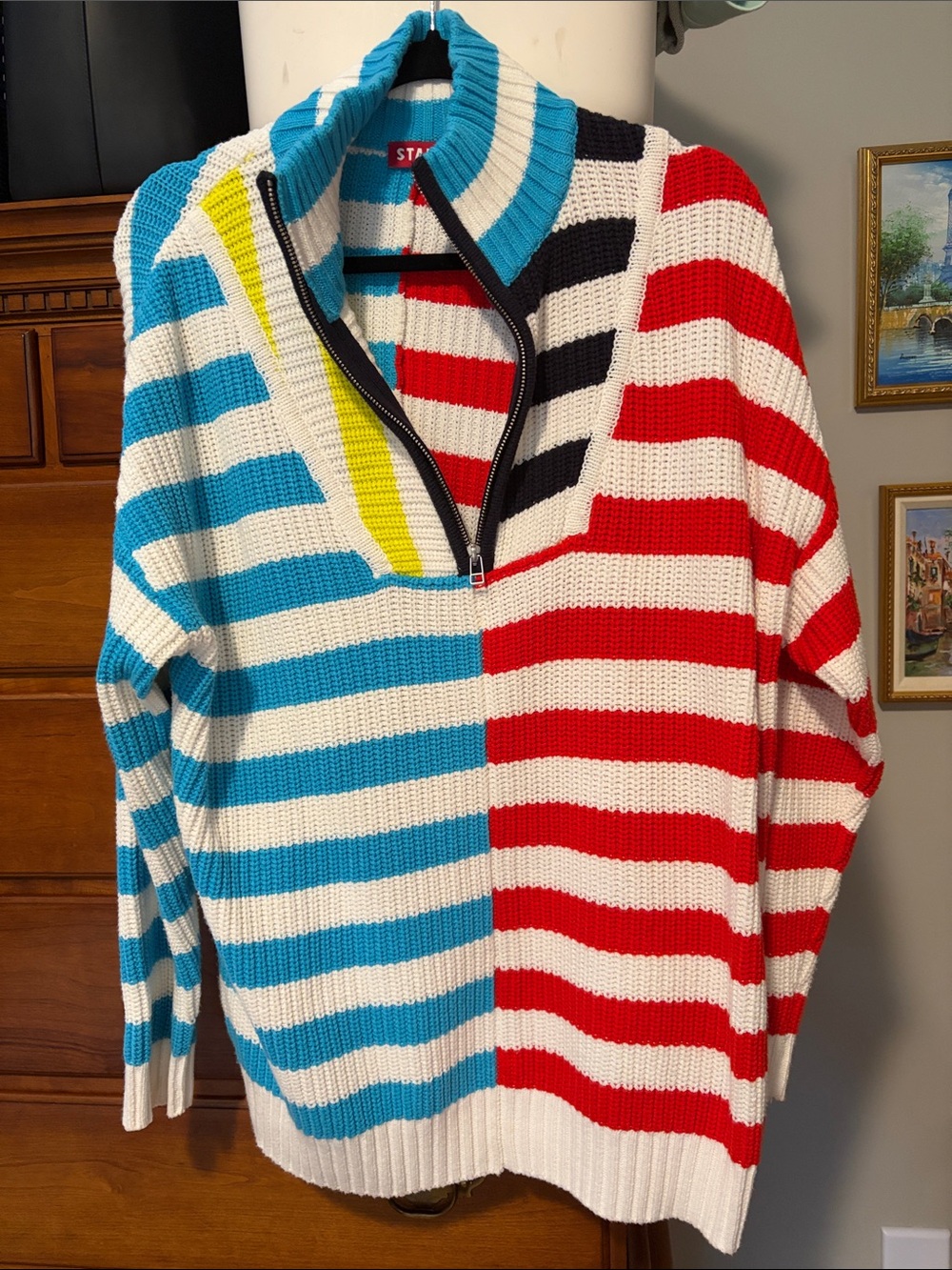 Staud Striped Half-Zip Knit Sweater - Multicolor